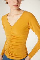 V Neck Top with Gathered Detail