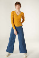 V Neck Top with Gathered Detail